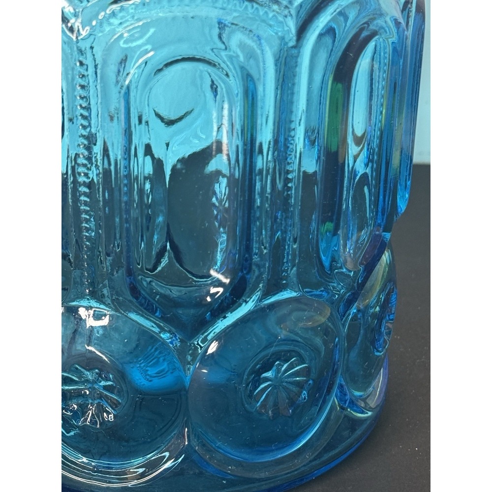 Moon and Stars L.E. Smith Blue Teal Glass 7-1/2" Canister NO LID - Picture 3 of 10